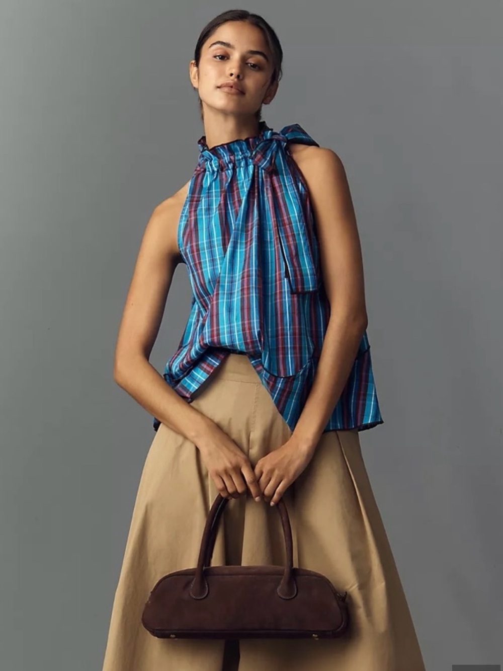 Anthropologie Maeve Plaid Bow Tie Sleeveless Top Size Medium